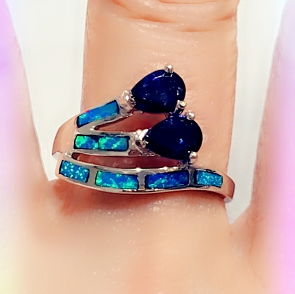 Sapphire & Opal Sterling Silver Gemstone Ring